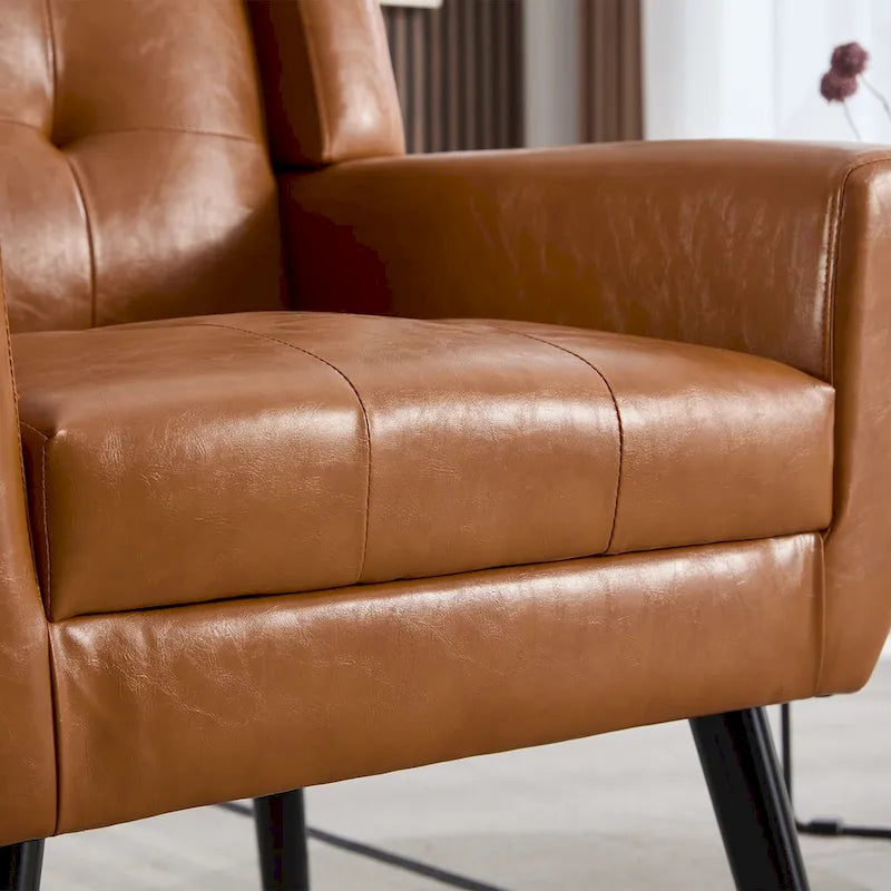 Modern Soft Leather Material Ergonomics Accent Chair Living Room Chair Bedroom Chair Home Chair With Black Legs For Indoor Home