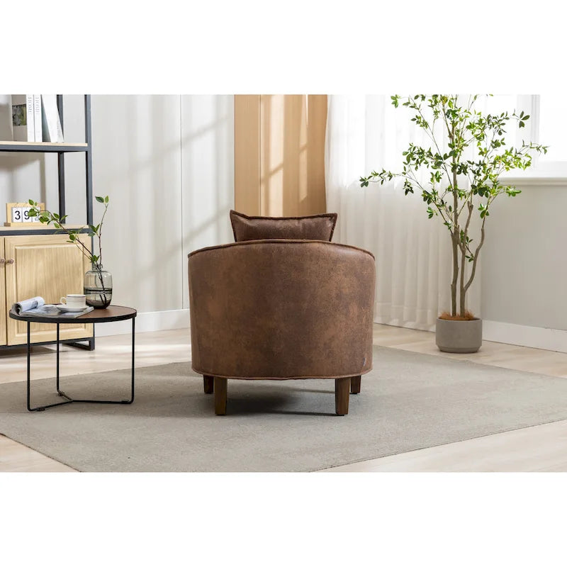 Mid-Century Upholstered Barrel Accent Round Arm Chair with Ottoman