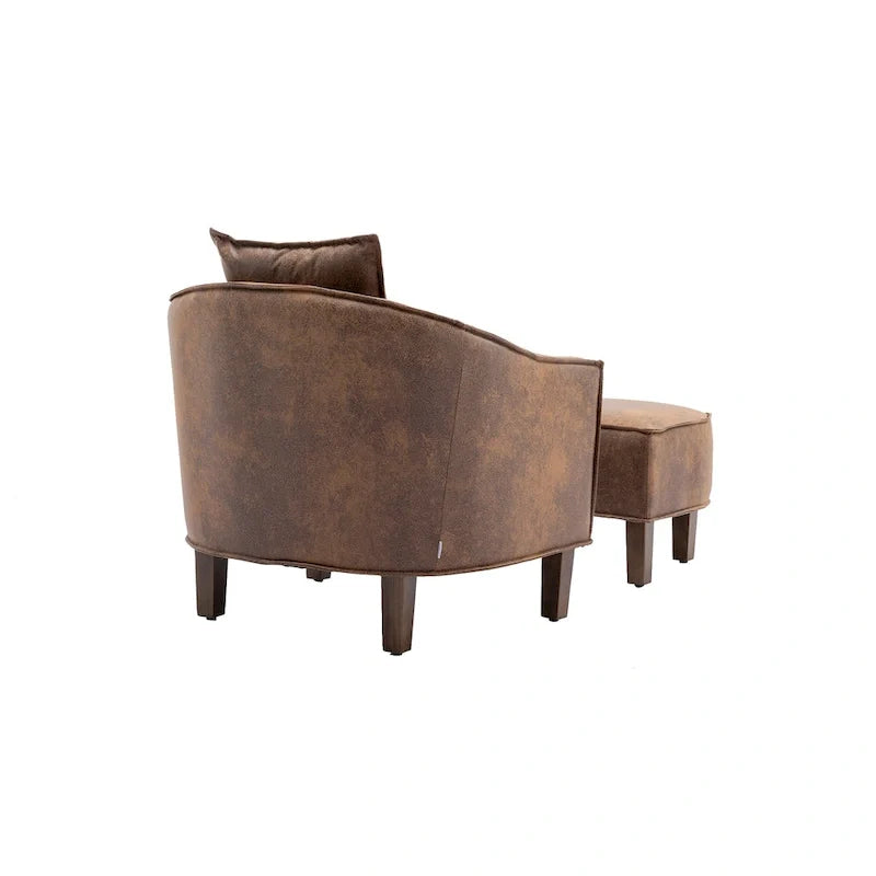 Mid-Century Upholstered Barrel Accent Round Arm Chair with Ottoman