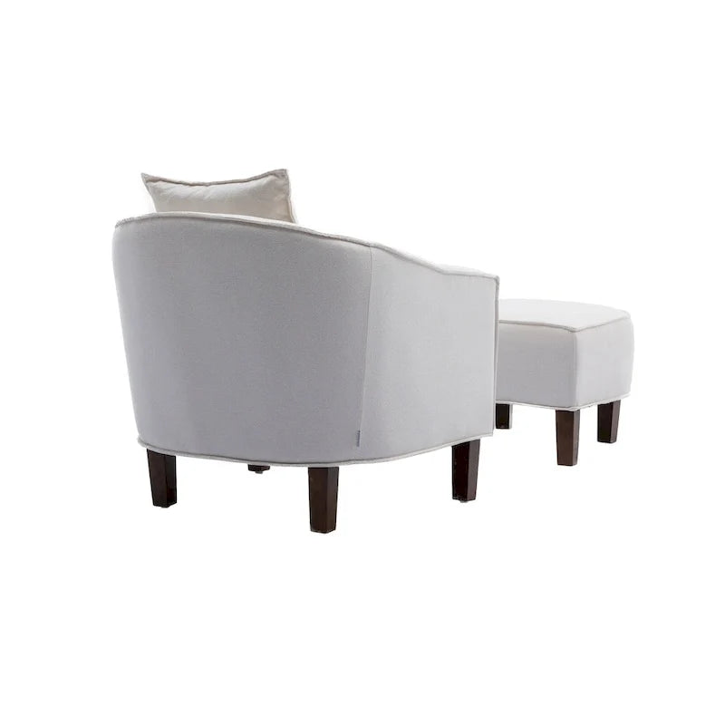 Mid-Century Upholstered Barrel Accent Round Arm Chair with Ottoman