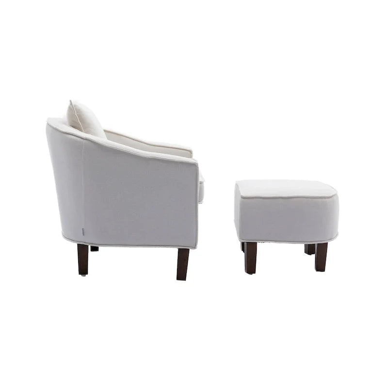 Mid-Century Upholstered Barrel Accent Round Arm Chair with Ottoman