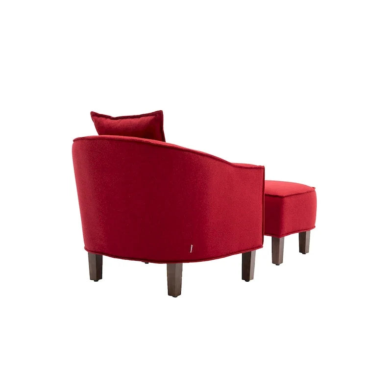 Mid-Century Upholstered Barrel Accent Round Arm Chair with Ottoman