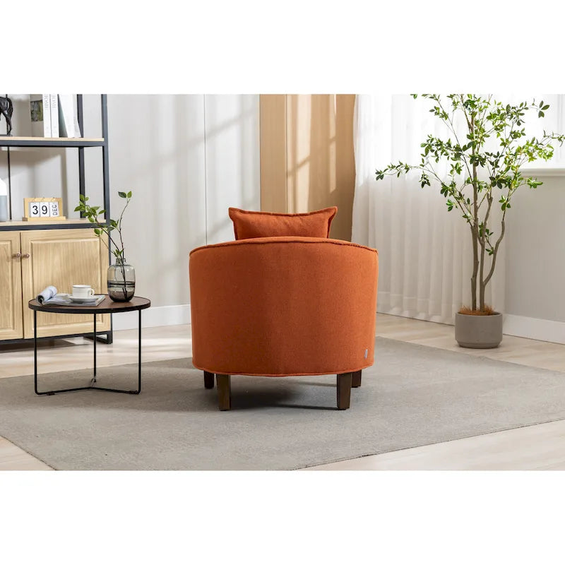 Mid-Century Upholstered Barrel Accent Round Arm Chair with Ottoman