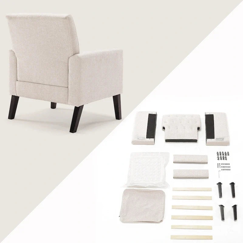 LUE BONA Linen Accent Chair Comfy Living Room Chair with Arms Upholstered Button Tufted Armchair Modern Arm Chairs