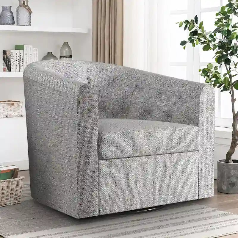 Swivel Cuddle Fabric Accent Chair with Button-Tufting