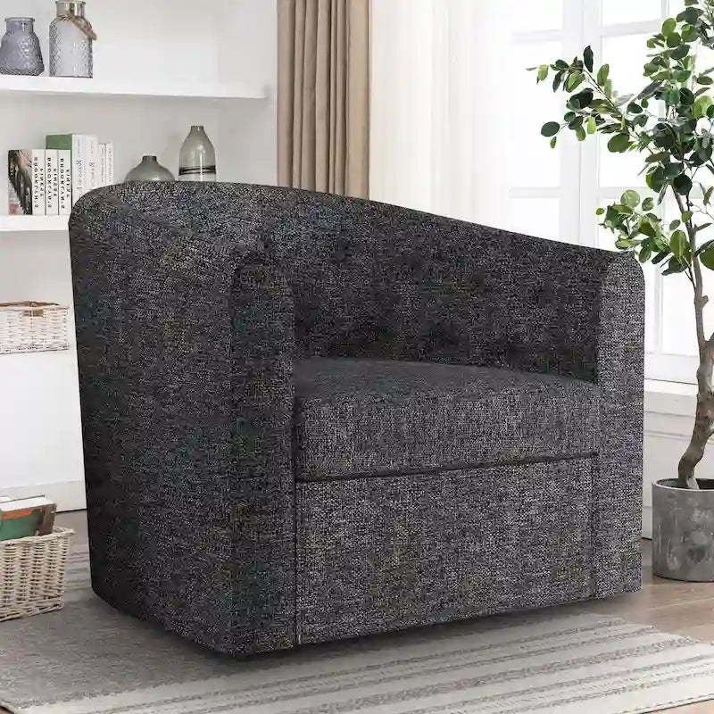 Fauteuil d'appoint pivotant en tissu bouclette capitonné