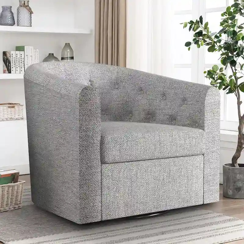 Swivel Cuddle Fabric Accent Chair with Button-Tufting