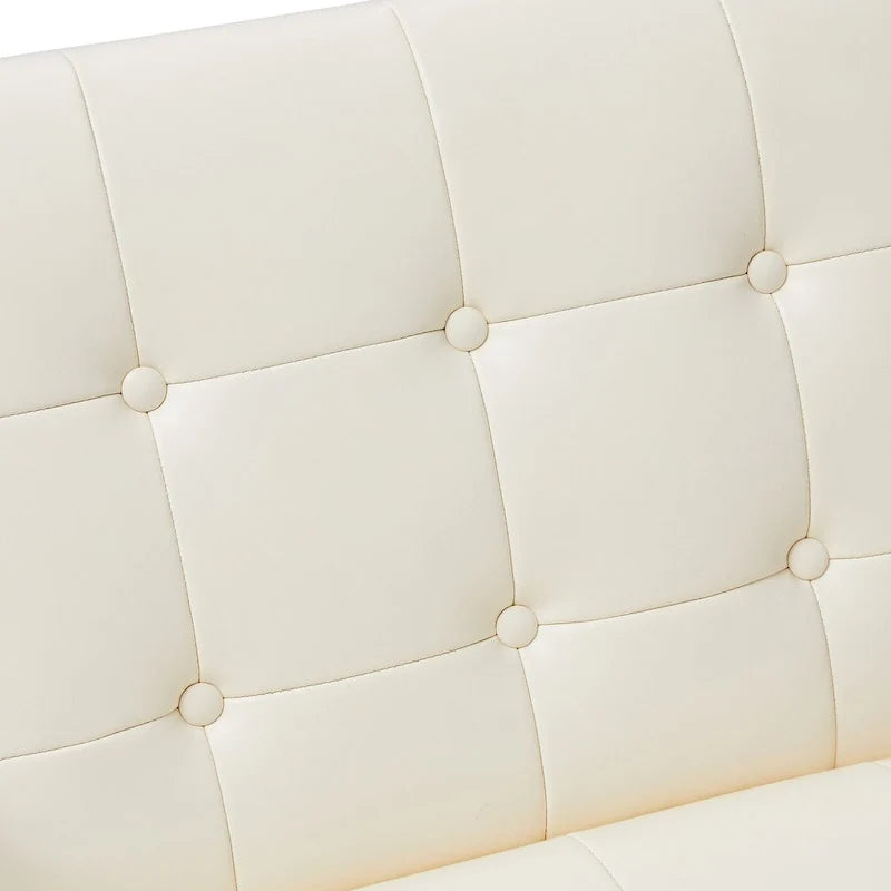 Glitzhome Fauteuil d'appoint touffeté en cuir PU crème, style milieu de siècle, 77,5 cm de hauteur, avec cadre chromé