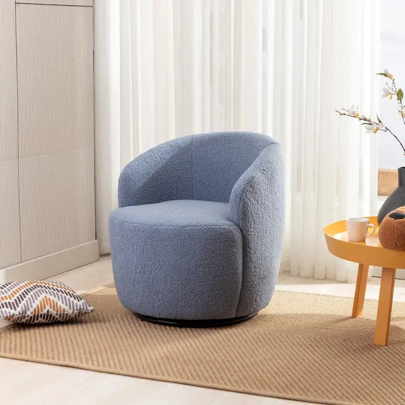 Swivel Accent Armchair Barrel Chair with Black Powder Coating, Blue
