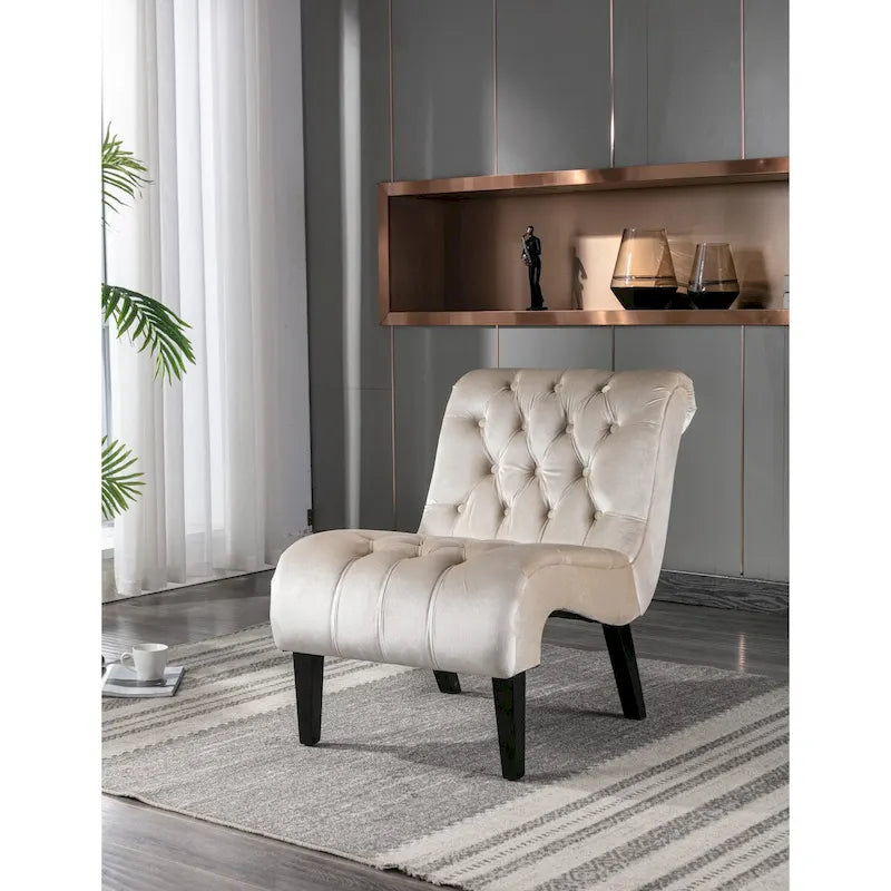 Velvet Armless Accent Chair, Button Tufted Slipper Chair, Side Chair, Lounge Chair