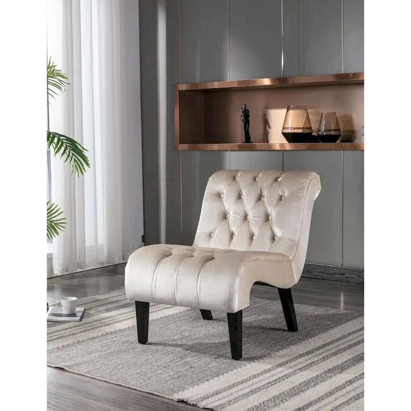 Chaise d'appoint sans accoudoirs en velours, chaise slipper capitonnée, chaise d'appoint, chaise longue