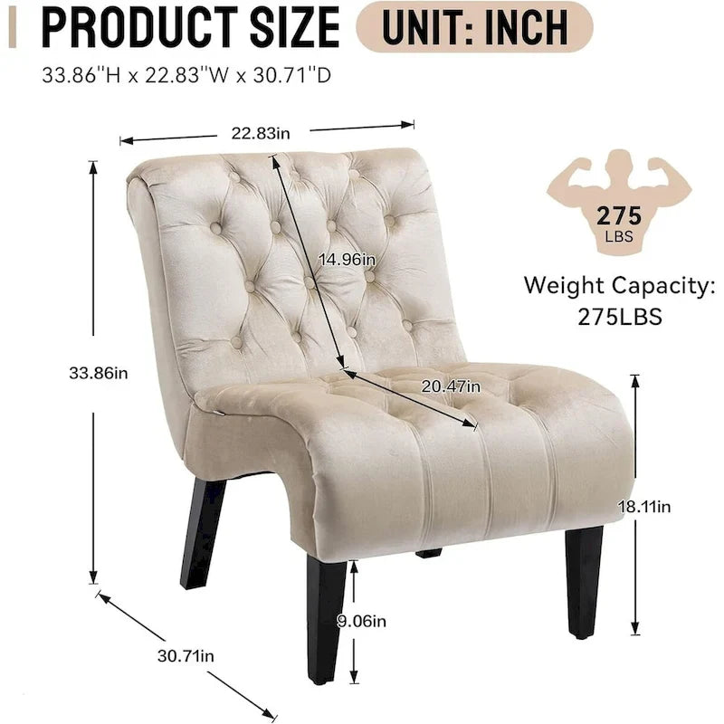 Chaise d'appoint sans accoudoirs en velours, chaise slipper capitonnée, chaise d'appoint, chaise longue