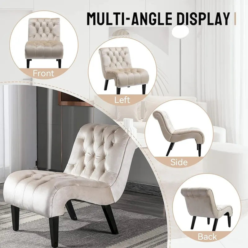 Chaise d'appoint sans accoudoirs en velours, chaise slipper capitonnée, chaise d'appoint, chaise longue