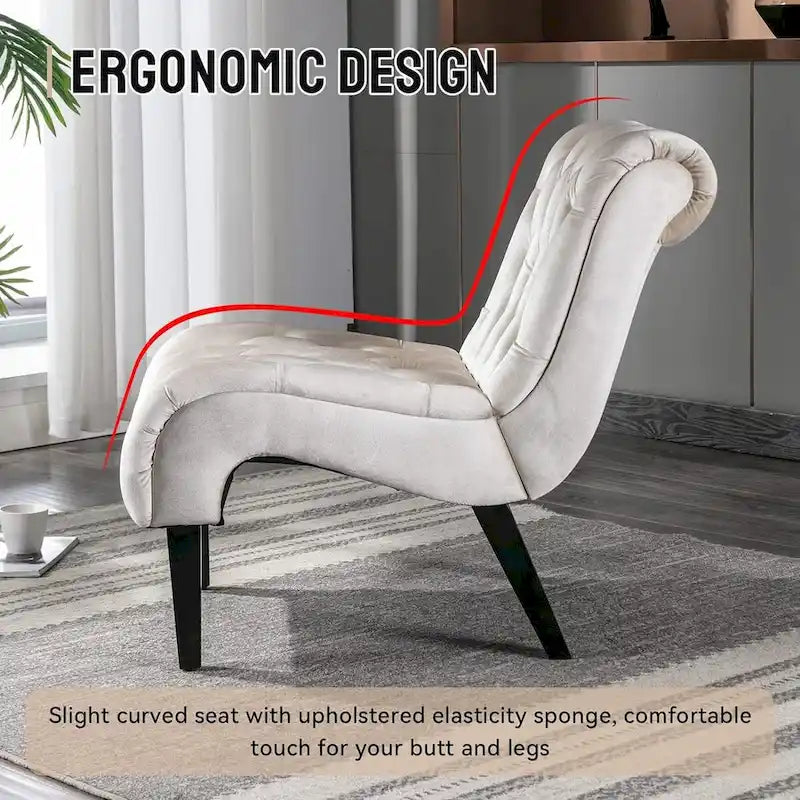Chaise d'appoint sans accoudoirs en velours, chaise slipper capitonnée, chaise d'appoint, chaise longue