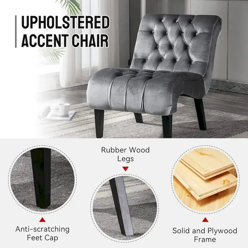 Chaise d'appoint sans accoudoirs en velours, chaise slipper capitonnée, chaise d'appoint, chaise longue