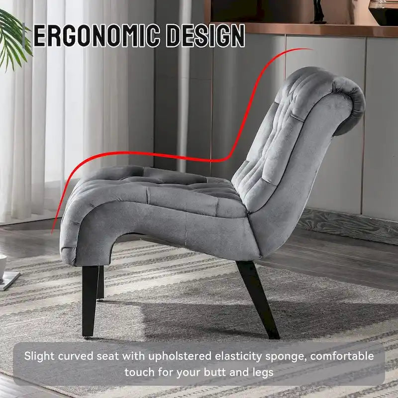 Chaise d'appoint sans accoudoirs en velours, chaise slipper capitonnée, chaise d'appoint, chaise longue