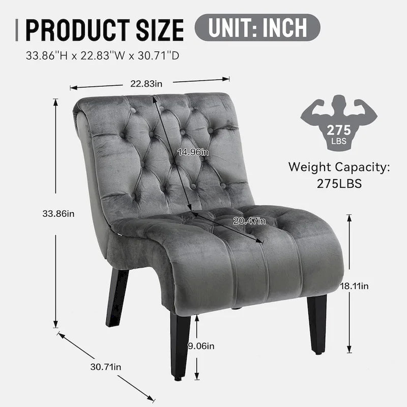 Chaise d'appoint sans accoudoirs en velours, chaise slipper capitonnée, chaise d'appoint, chaise longue