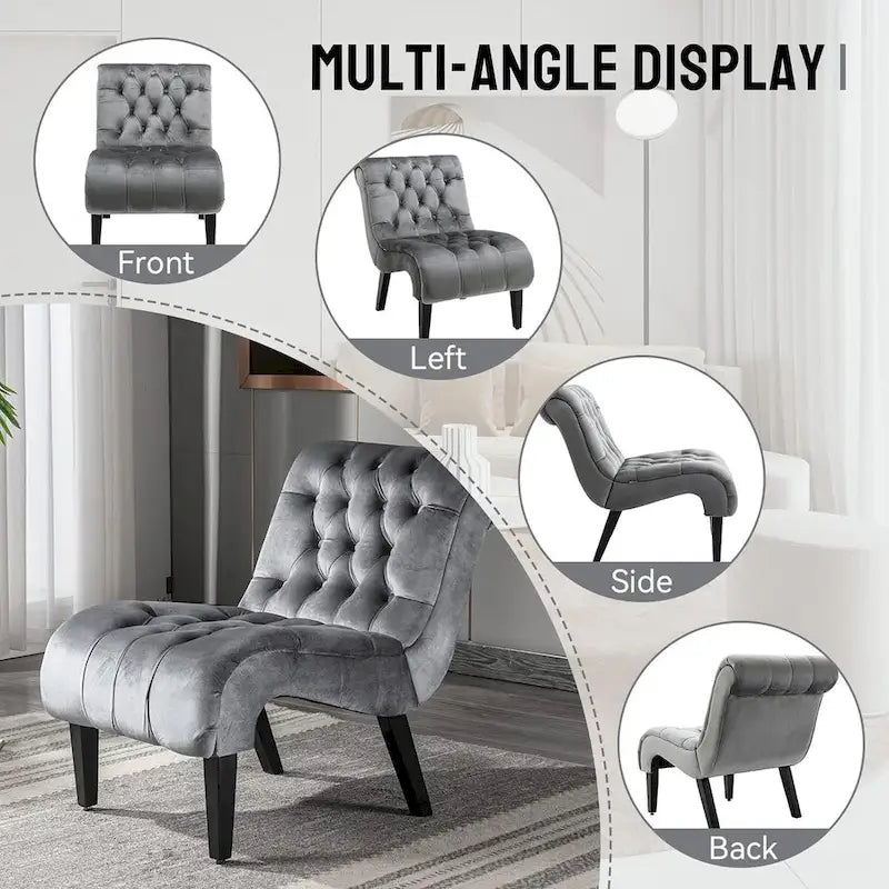 Chaise d'appoint sans accoudoirs en velours, chaise slipper capitonnée, chaise d'appoint, chaise longue