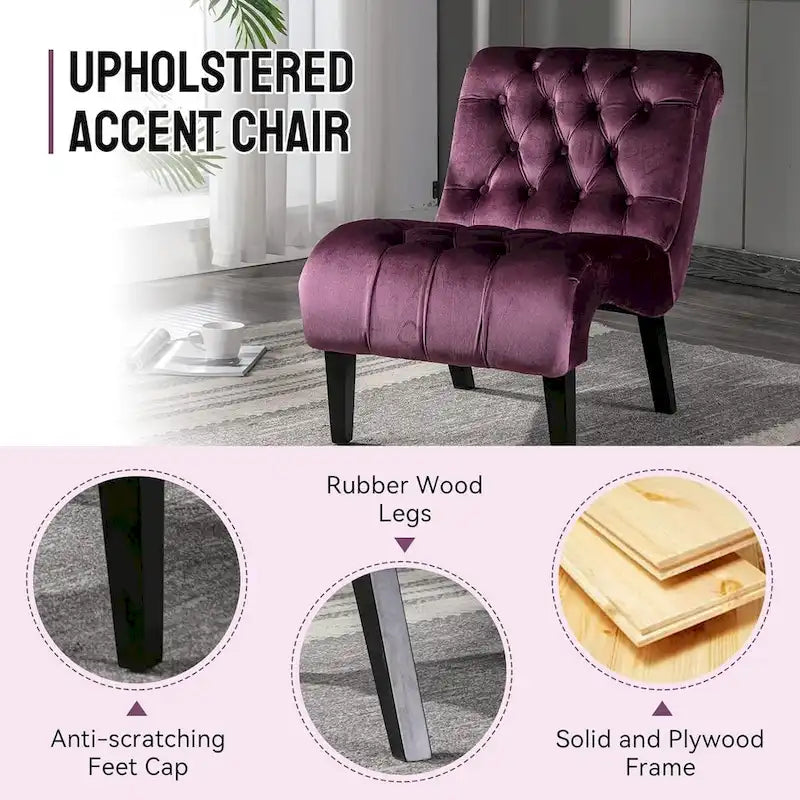 Chaise d'appoint sans accoudoirs en velours, chaise slipper capitonnée, chaise d'appoint, chaise longue