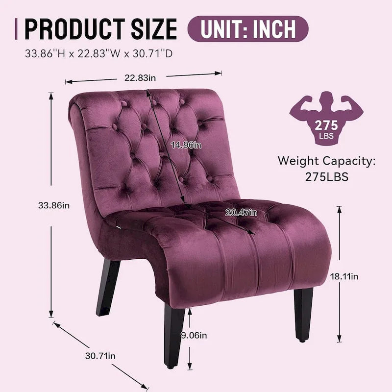 Chaise d'appoint sans accoudoirs en velours, chaise slipper capitonnée, chaise d'appoint, chaise longue