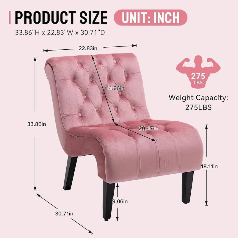 Chaise d'appoint sans accoudoirs en velours, chaise slipper capitonnée, chaise d'appoint, chaise longue