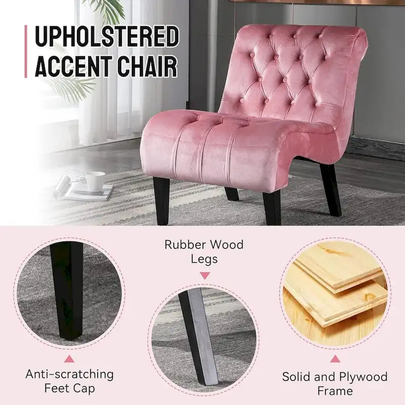 Chaise d'appoint sans accoudoirs en velours, chaise slipper capitonnée, chaise d'appoint, chaise longue