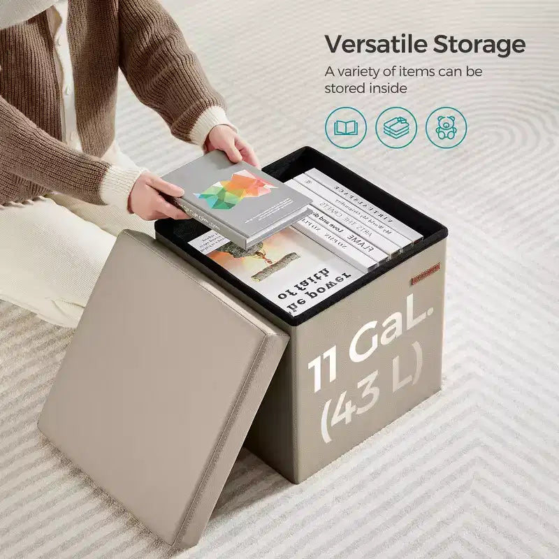 15 pouf ottomano con contenitore, poggiapiedi pieghevole, panca ottomana con contenitore, cassa portaoggetti a cubo con capacità di carico di 300 kg