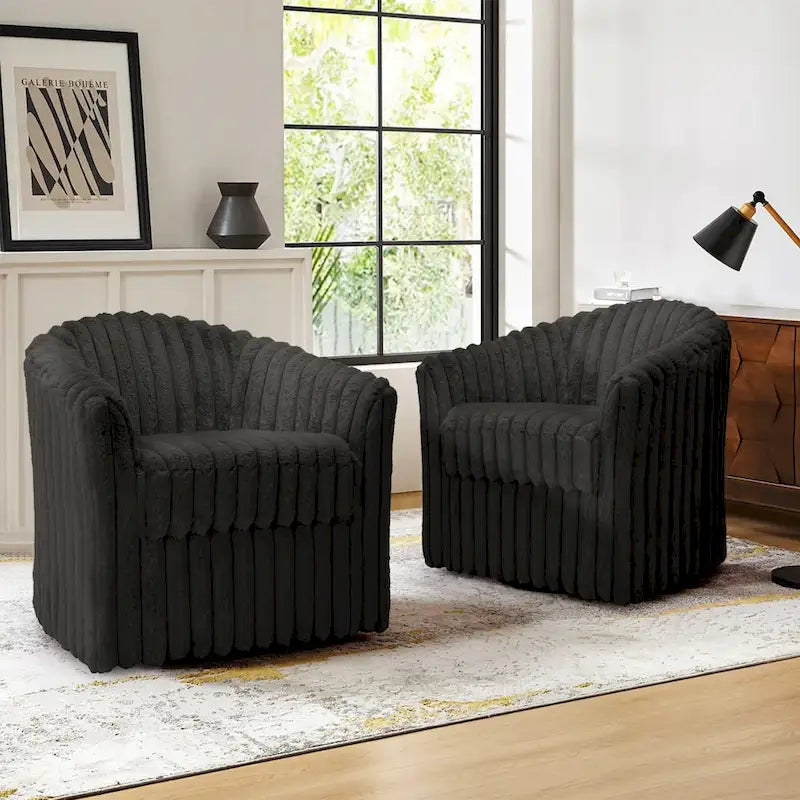 2 Set Modern 49 Upholstered Plush Corduroy Swivel Barrel Accent Chair