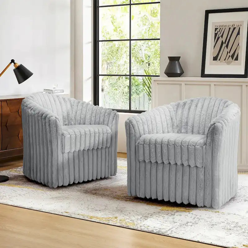 2 Set Modern 49 Upholstered Plush Corduroy Swivel Barrel Accent Chair
