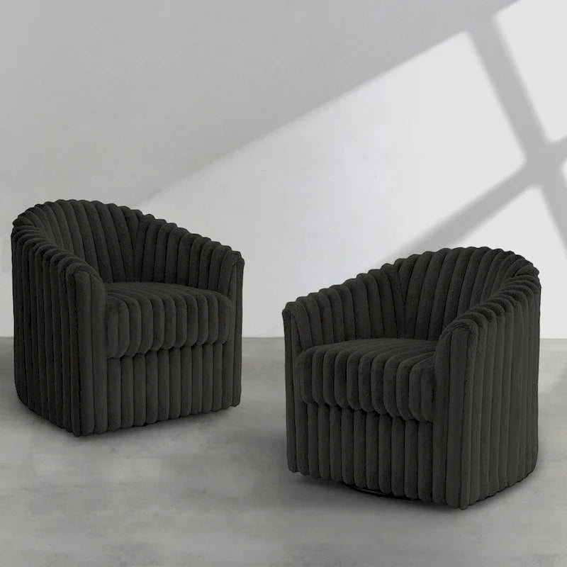2 Set Modern 49 Upholstered Plush Corduroy Swivel Barrel Accent Chair