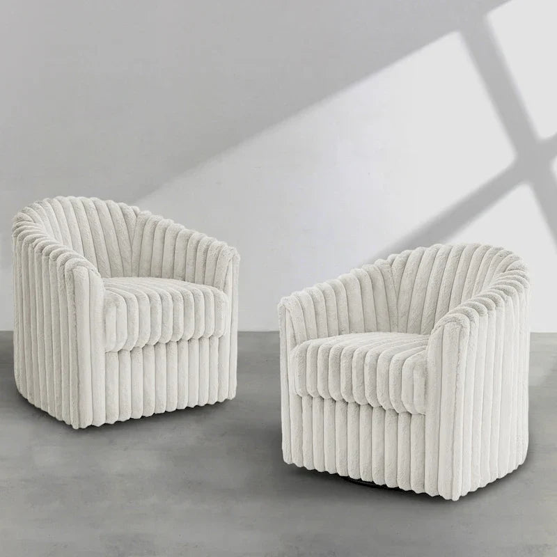 2 Set Modern 49 Upholstered Plush Corduroy Swivel Barrel Accent Chair
