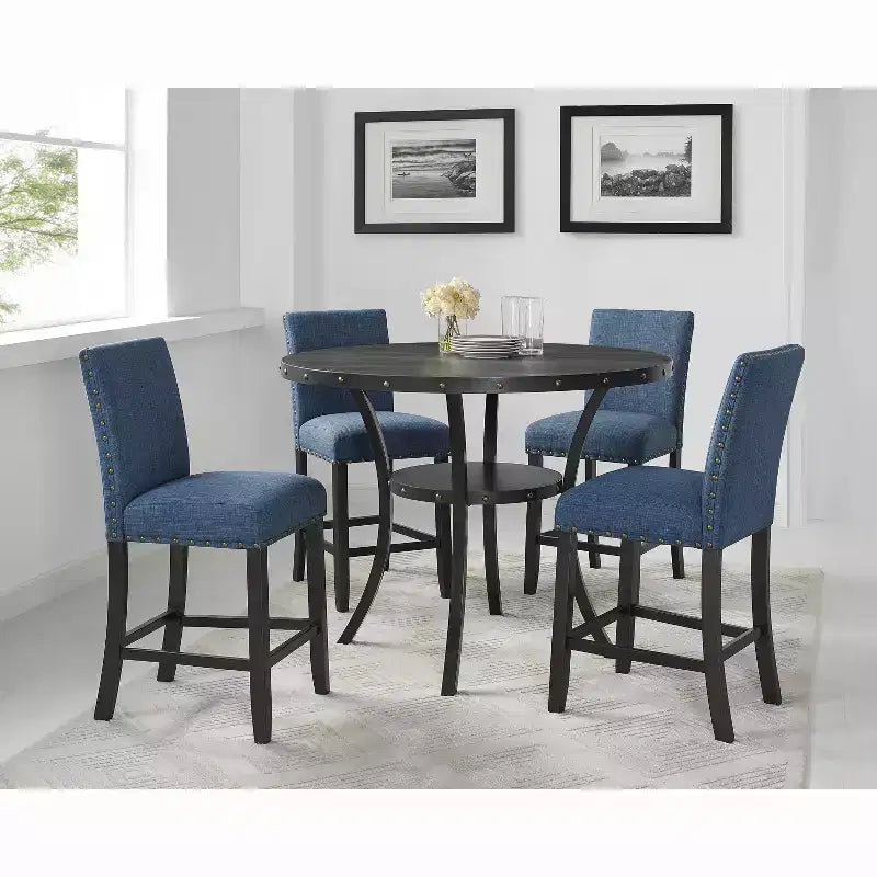 Tavolo da pranzo altezza bancone in legno espresso Biony Dining Collection con borchie decorative