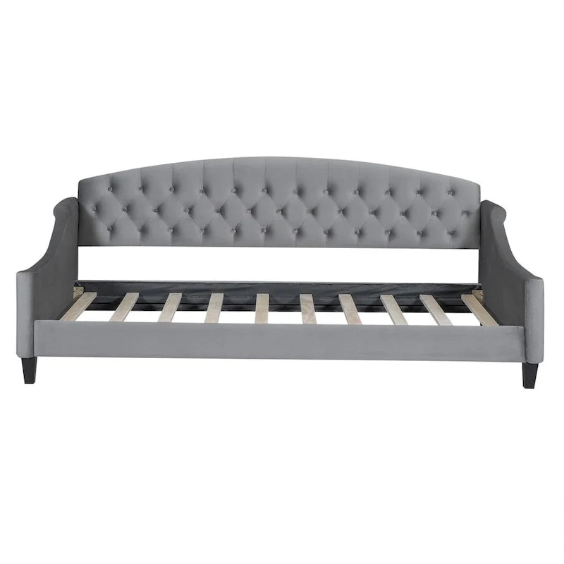 Lit de repos capitonné de luxe moderne pleine grandeur, conception multifonctionnelle, aucun sommier tapissier requis