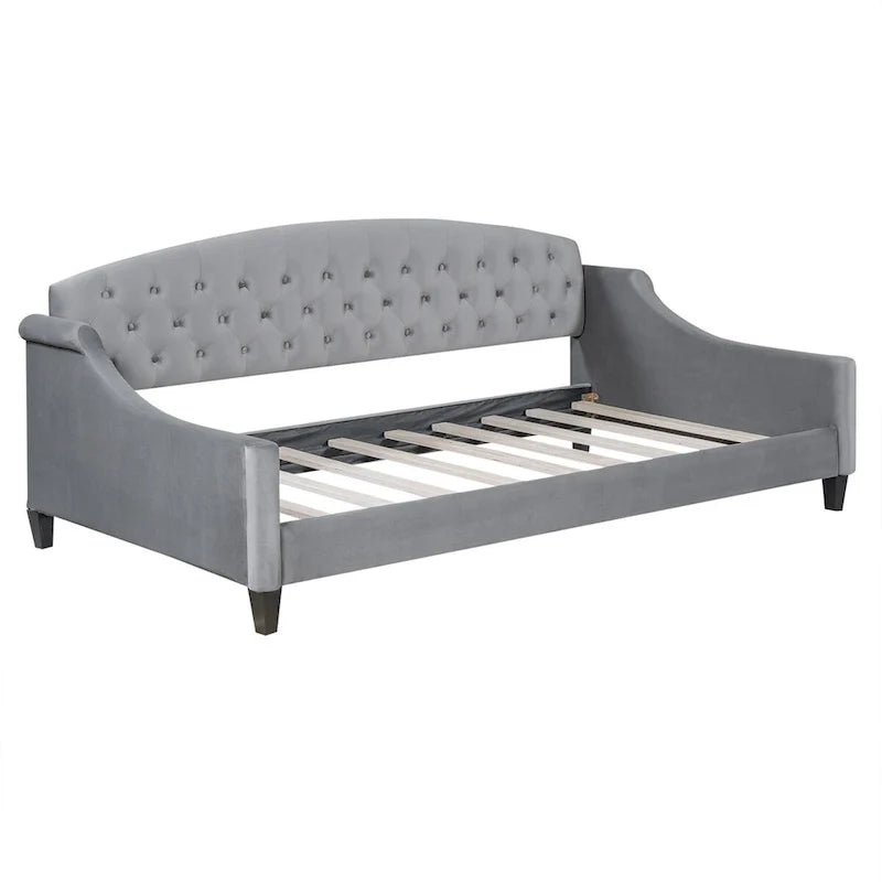 Lit de repos capitonné de luxe moderne pleine grandeur, conception multifonctionnelle, aucun sommier tapissier requis