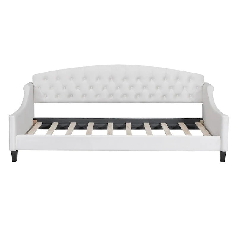 Lit de repos capitonné de luxe moderne pleine grandeur, conception multifonctionnelle, aucun sommier tapissier requis