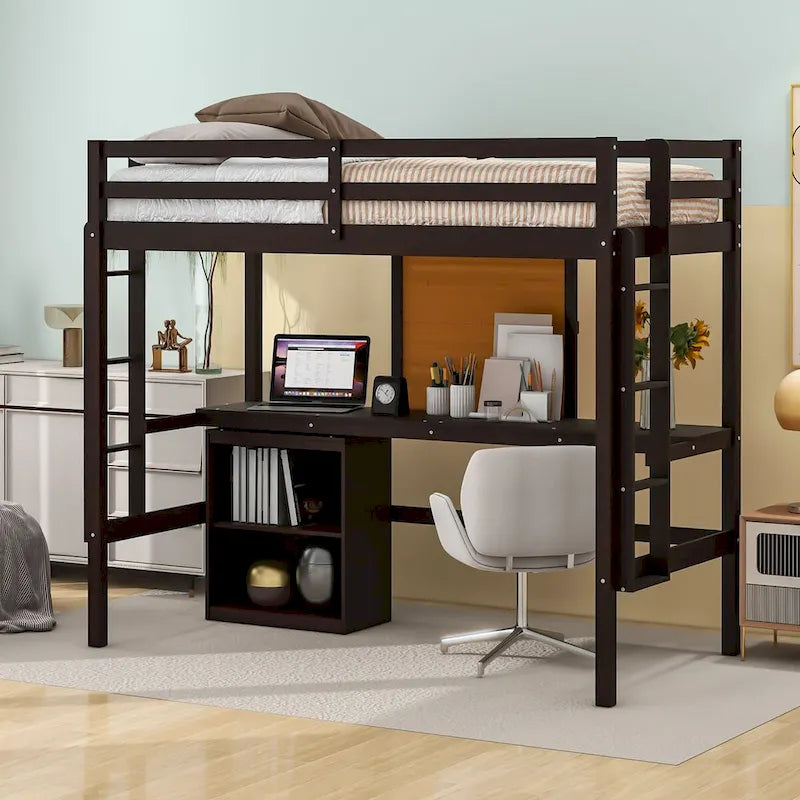 Wooden Twin Loft Bed with Desk