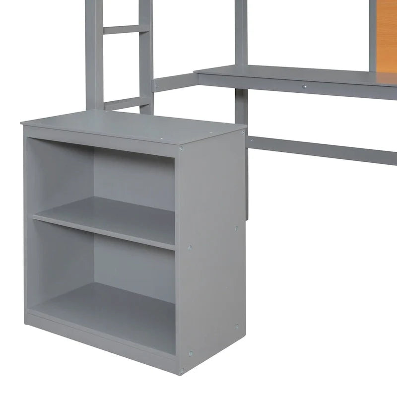 Wooden Twin Loft Bed with Desk
