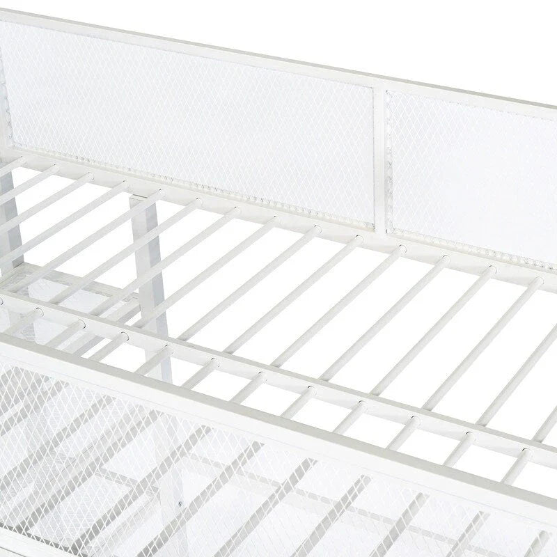 Lit mezzanine en métal pour lits jumeaux avec étagères à 4 niveaux et rangement