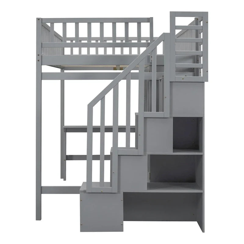 Lit mezzanine complet avec escalier, armoire, bureau, étagère et tiroirs