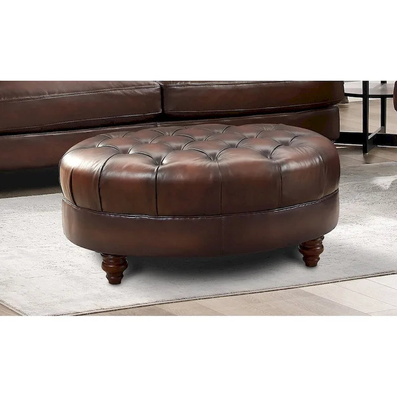 Pouffe Chesterfield en cuir pleine fleur Hydeline Newport