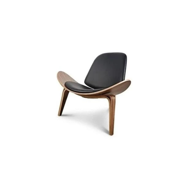 Fauteuil HCD Mid Century en bois et coque tapissée noire