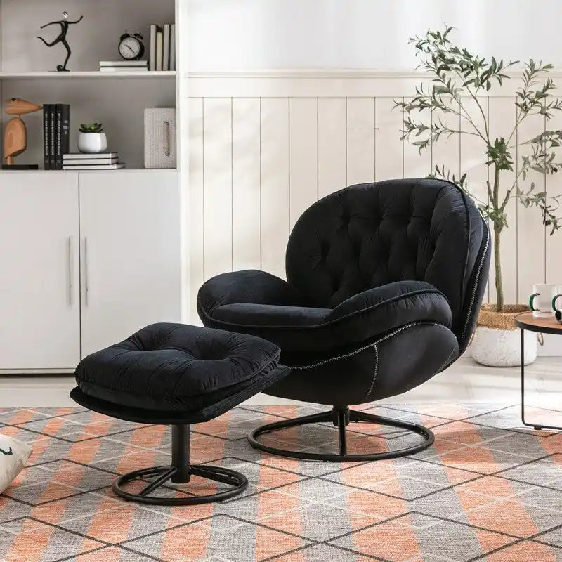 Accent chair TV Chair Living room Chair Grey with ottoman