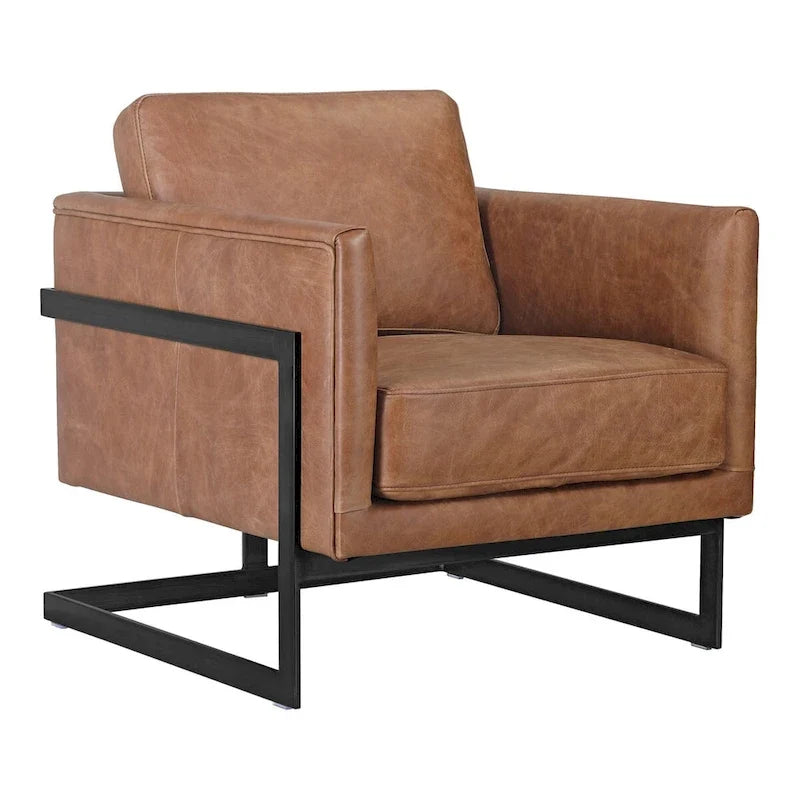 Fauteuil club Aurelle Home Industrial en cuir cappuccino et fer