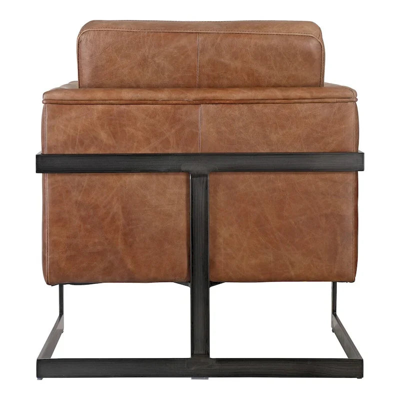 Fauteuil club Aurelle Home Industrial en cuir cappuccino et fer