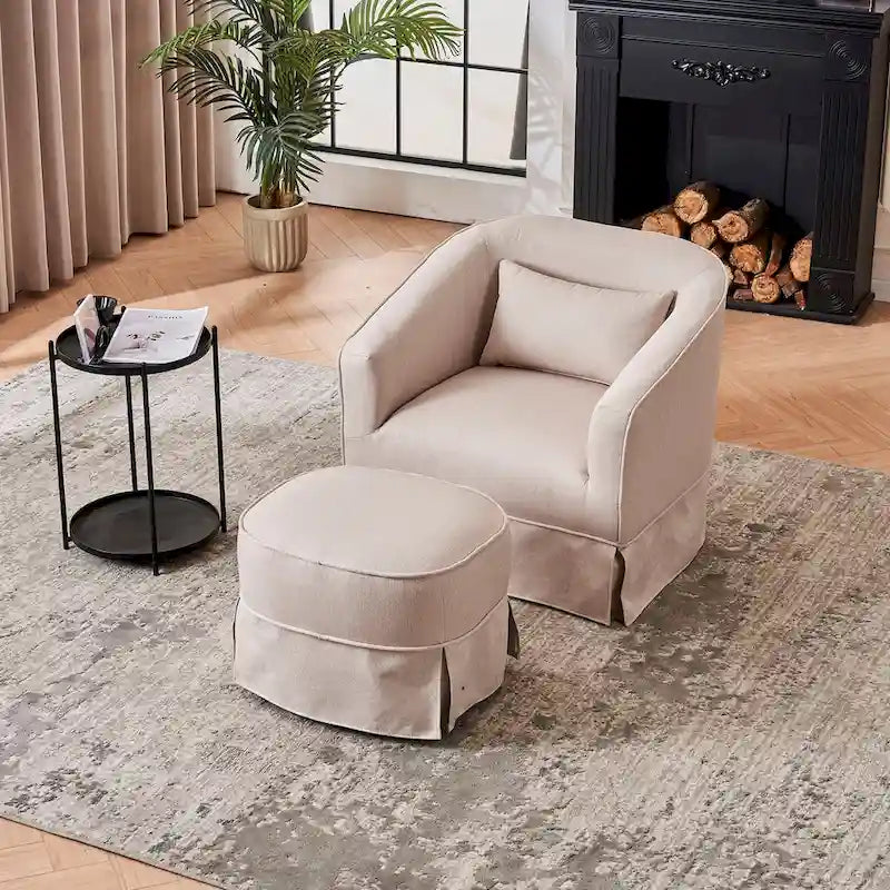 Fauteuil pivotant en velours avec ottoman, fauteuil de lecture pour salon ou chambre, confortable, avec piètement en métal noir