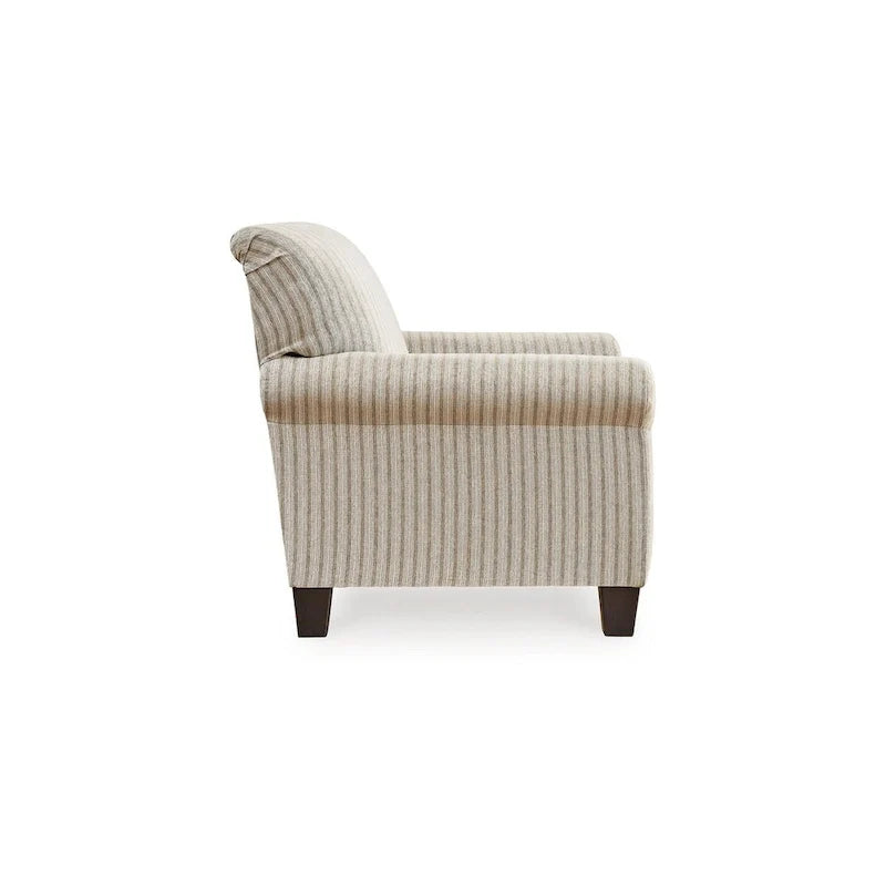 Vlea 36 Inch Accent Armchair, Striped Pattern, Sandstone Beige Polyester