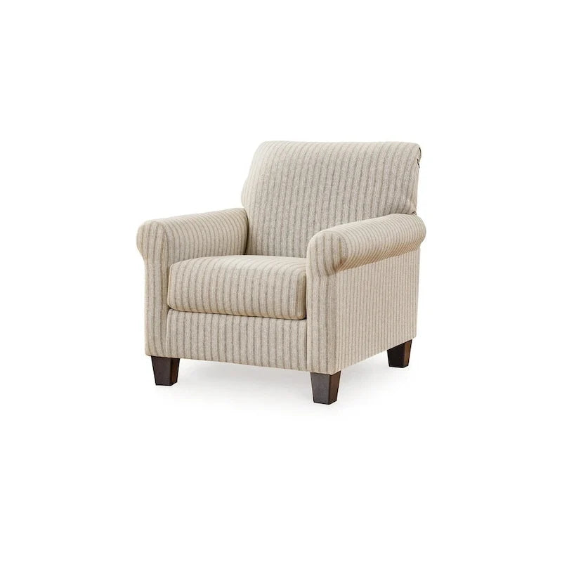 Vlea 36 Inch Accent Armchair, Striped Pattern, Sandstone Beige Polyester