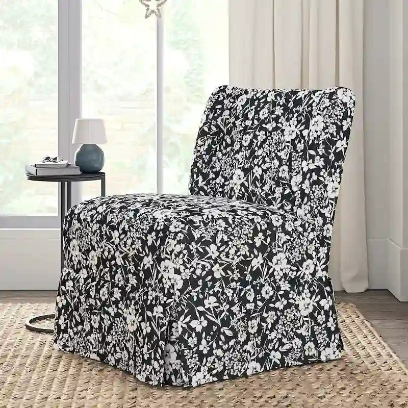 Falk Upholstered Farmhouse Armless Chair with Slipcover and Solid Wood Legs by HULALA HOME