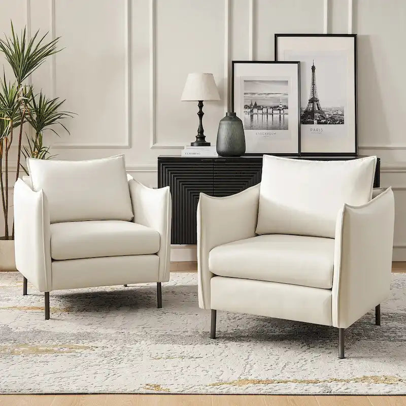 Lot de 2 fauteuils Christopher en tissu anti-rayures moderne avec pieds en métal noir par HULALA HOME