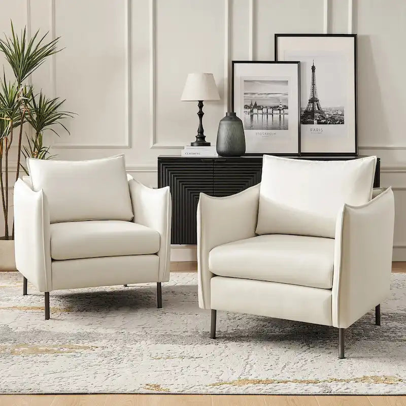 Lot de 2 fauteuils Christopher en tissu anti-rayures moderne avec pieds en métal noir par HULALA HOME
